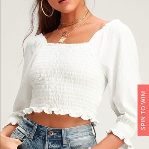 Free People Brencye Ivory Smocked Crop Top